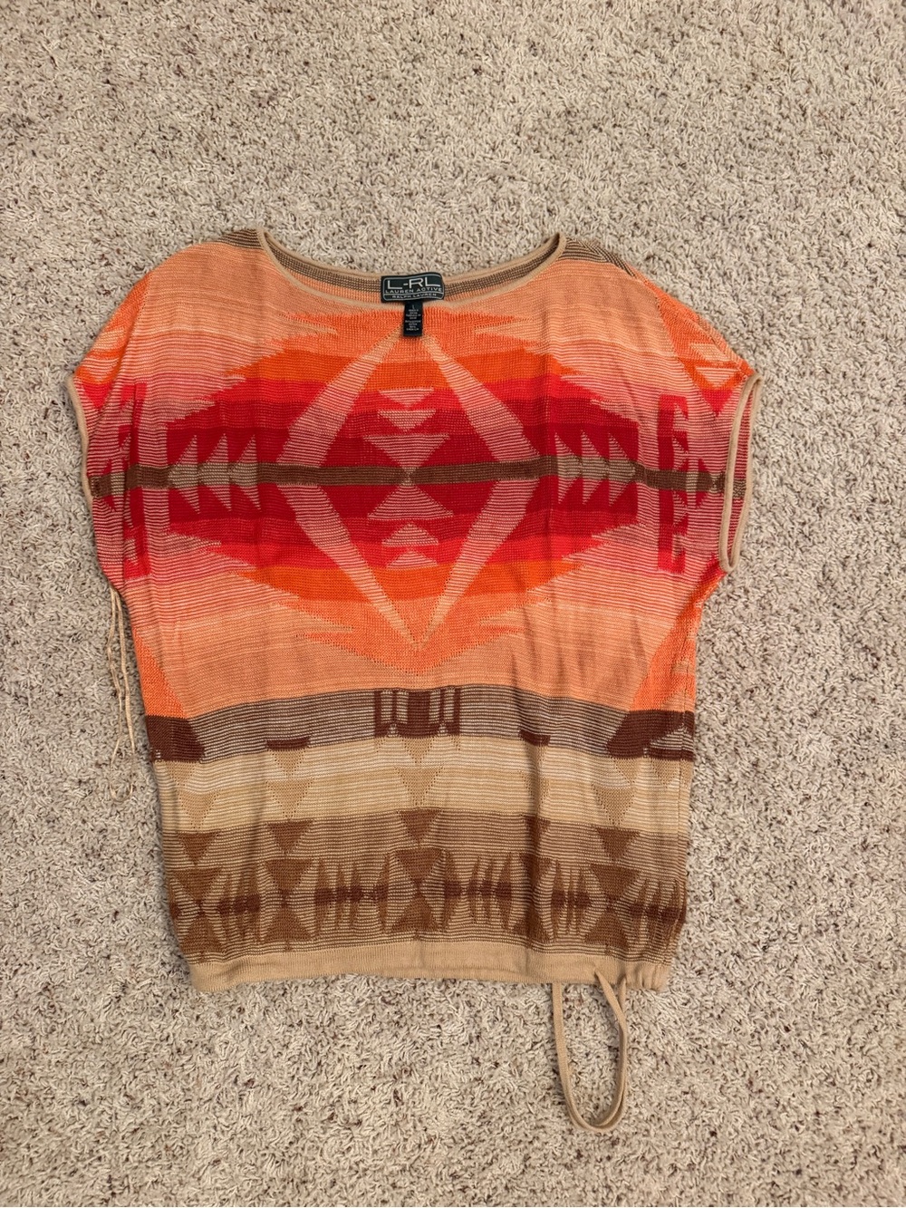 Ralph Lauren Orange, Red & Tan Aztec Knit Tunic